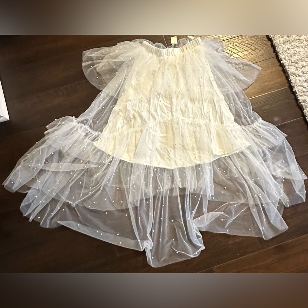 RARE Maeve Tulle & Pearl Embellished Skirt Sheer Ivory NWT XS - Picture 14 of 14